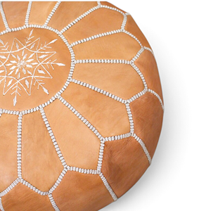Handmade Moroccan Leather Pouf Ottoman Round Footstool Floral Stitch Modern <b>Storage</b> Accent Seat for Home Living Room Bedroom - Product Image 2