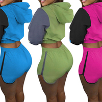 Maillot de bain personnalisé pour femme, color block, à capuche, manches longues, ensemble 2 pièces avec short, protection solaire, fabricant OEM, fournisseur