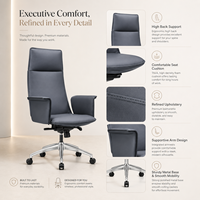 Chaise de bureau de direction ergonomique à dossier haut en cuir PU, pivotante, avec base chromée et roulettes silencieuses