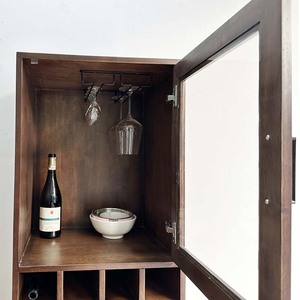 Modern Oak Wood <b>Wine</b> Cabinet with Iron Legs and Solid Panel Design-Home Furniture - Product Image 5