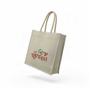 Go <b>Green</b> Reusable Foldable Jute <b>Bag</b> with Zipper Closure and Long Rope Handle Multi Colors Letter Pattern - Product Image 3