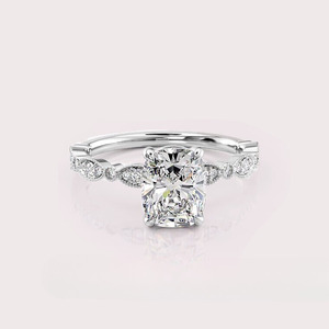 Anillo de Compromiso con Diamante Cultivado en Laboratorio con Certificación IGI, Corte Cojín, Oro Blanco/Rosa y Amarillo de 9K, Anillo de Novia Vintage - Product Image 5