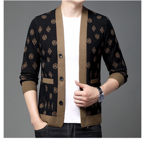 Cárdigan coreano de un solo pecho para <span class=keywords><strong>hombre</strong></span>, suéter con cuello en V y bolsillos con botones, cruce de moda de primavera y otoño - Product Image 4