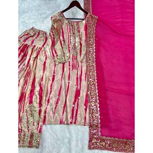 ชุด patiala และ dupatta สุดแฟนซีสำหรับผู้หญิงพร้อมพิมพ์ดิจิตอลและงานปักลำดับที่หนักหน่วง - Product Image 5