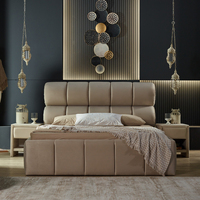 Ensemble de lit de luxe européen moderne avec panneau de lit moelleux, design solide, tailles King, Queen, Twin, Simple, système Ottoman, matelas, tête de lit et sommier