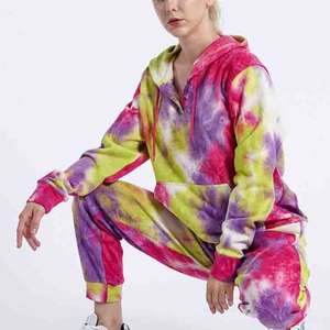 Sudadera con capucha y pantalones deportivos con logotipo personalizado Conjunto de chándal para mujer 2 Conjunto de dos piezas Chándales con tinte de corbata - Product Image 5