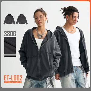 Fabricantes Ropa de ropa de calle personalizada Sudadera 380 Gsm Peso pesado Lavado con ácido Vintage Jersey de gran tamaño Sudaderas con capucha unisex - Product Image 2