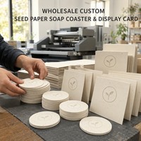 Cartes de présentation en papier semence personnalisées, sous forme de savon, et sous forme de sous-verres plantables, vente en gros, avec logo OEM imprimé, formes et tailles variées, pour présentoirs de magasins de détail
