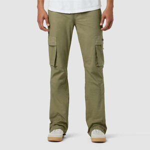 Pantalones Cargo informales de oliva para hombre con pierna acampanada, pantalones utilitarios de cintura media de cintura alta, servicio OEM, bolsillos funcionales - Product Image 1