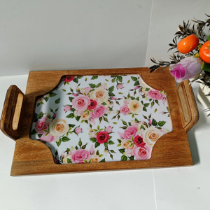 ถาดไม้งานฝีมือที่มีลวดลายดอกไม้ที่ซับซ้อนถาดเสิร์ฟอเนกประสงค์สำหรับการตั้งค่าใดๆ - Product Image 1