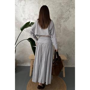 Camisa a Rayas Marrón para Mujer Elisa Fashion con Corsé y Falda Fruncida - Product Image 5