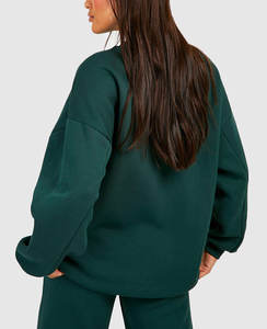 Venta al por mayor de suéter de color liso 100% algodón personalizado impreso logotipo pulóver mujeres cuello redondo algodón transpirable sudadera - Product Image 3