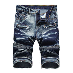 <b>Men's</b> Fashion Ripped <b>Jeans</b> Shorts with Pleated Pockets Solid Pattern Eco-Friendly Denim Shorts Wholesale Price Customization - Product Image 1