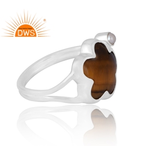 Best Selling 925 Sterling Silver Natural <b>Tiger</b> <b>Eye</b> Yellow & Pearl Gemstone <b>Ring</b> Custom Jewelry For Women Gift For Her - Product Image 4