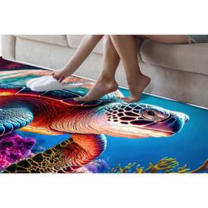 Tapis coloré à motif de tortue marine et de récif corallien, tapis imprimé, tapis fin non tissé - Product Image 4