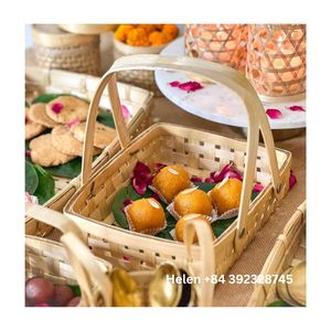 Panier de stockage en bambou écologique de taille personnalisée Récipient alimentaire décoratif unique avec marque privée - Product Image 2