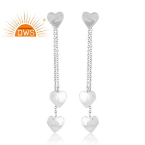 Meilleure vente 925 Fine Sterling Silver Heart Charm Design Dangle Boucle d'oreille Bijoux en argent pour les femmes Cadeau pour elle - Product Image 2