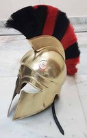 Casque de Roi Léonidas en Fer de Haute Qualité avec Plume Noire, Finition Naturelle, Costume de Guerrier Moderne pour Halloween, Armure 100% Faite à la Main