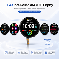 شاشة AMOLED دائرية 1.43 بوصة بدقة 466×466 وسطوع 850 نيت ونسبة تباين عالية 60,000:1 مع خاصية اللمس المدمجة وواجهة MIPI QSPI للساعات الذكية والأجهزة القابلة للارتداء