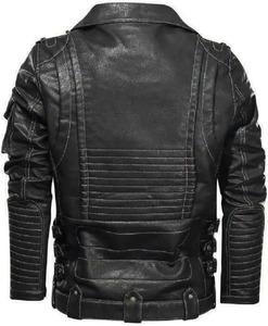 แจ็คเก็ตหนัง PU ผู้ชายมีกระเป๋าซิปมีกระเป๋า, แจ็คเก็ตหนังคุณภาพสูงนักบินบอมเบอร์มีซิปแจ็คเก็ตหนังลำลองสำหรับนักขี่จักรยาน - Product Image 6