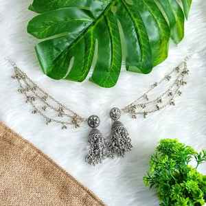 Efulgenz Indian Oxidized Jhumka Jhumki Dangle <b>Earrings</b> Set with Ear Chain Indian Manufacturer Wholesaler Jewelry for Women - Product Image 2