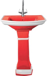 Articles sanitaires en céramique de qualité à l'exportation Lavabo sur pied de couleur rouge Lavabo avec socle de Morbi Inde à bas prix - Product Image 3