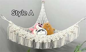 Organisateur de jouets en macramé moderne fait à la main en corde de coton en forme de triangle Design suspendu sur le thème de l'art - Product Image 3