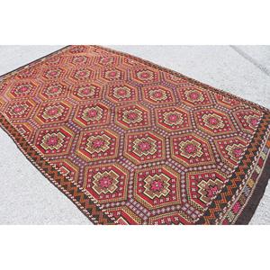 Alfombra Turca Vintage de 5.7x10.1 pies, Alfombra Grande, Alfombra de Lana Roja Kilim - Product Image 4