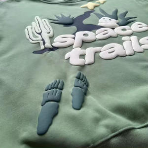 เสื้อฮู้ดผ้าคอตตอนเทอร์รี่สไตล์สตรีทโอเวอร์ไซซ์พิมพ์ลายพัฟปกเสื้อมีฮู้ดสีทึบสำหรับฤดูหนาว - Product Image 4