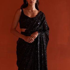 New <b>Designer</b> Ethnic Full Saree of Faux Georgette with Heavy Floral Pallu for Wedding Wear Silk <b>Bandanas</b> Included - Product Image 1