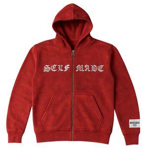 Sudadera con capucha y pantalones de chándal con cremallera y lavado ácido rojo unisex, chándal de calle con diseño de letras bordadas - Product Image 2