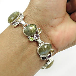 Pulsera de moda con múltiples piedras preciosas naturales para niños, joyería India hecha a mano, Plata de Ley 925, pulsera al por mayor a granel, joyería - Product Image 3