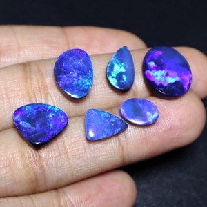 Lot de 6 opales doubles naturelles australiennes bleues, forme fantaisie, 10x7mm-16x13mm, 25 carats, pour la fabrication de bijoux, cadeau Zubair - Product Image 1