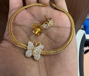 Stylish Modern Wear Butterfly Design AD Stones Design <b>Gold</b> Plated Necklace <b>Set</b> With <b>Earrings</b> For Wedding Party Wear For Women - Product Image 2