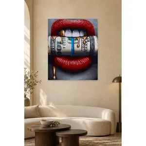 Impression sur toile Fida Red Lips and Dollar Roll Pop Art - Product Image 2