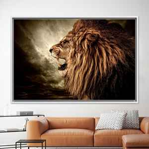 Impression sur toile de lion rugissant moderne : œuvre d'art décorative d'animaux sauvages, toile encadrée blanche - Product Image 1