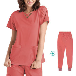 Fashion Wholesale logo Custom Professional Women's nurse <b>Doctor</b> Uniform V-neck Jogger Style Medical scrub <b>Set</b> - Product Image 3