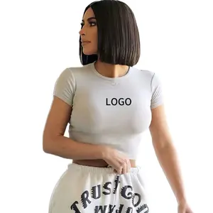 T-shirt blanc à manches courtes pour femmes, 100% coton/Spandex, décontracté, personnalisé, 2022 - Product Image 1