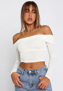 Camiseta de ganchillo de verano para mujer, Top corto estampado elástico alto plisado Sexy, camiseta sin mangas larga con cuello en U recortado y hombro cuadrado para - Product Image 2