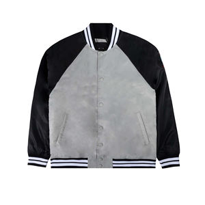 Veste universitaire en satin à blocs de couleurs unisexe, blouson de baseball léger et brillant avec poignets et col côtelés à rayures - Product Image 4