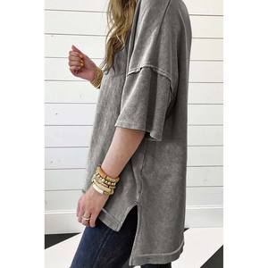 เสื้อยืดผู้หญิงขนาดใหญ่พิเศษเสื้อคอกลมแขนสั้นโชว์ตะเข็บไหล่เสื้อซักแร่ขนาดใหญ่พิเศษสำหรับฤดูร้อน - Product Image 5