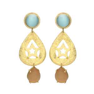 ต่างหูพลอยสีน้ำเงินสีทองพร้อมเบียร์ไฮโดรสโตน - Product Image 1