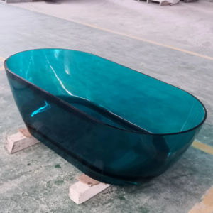 Baignoire autoportante colorée prête à être expédiée - Baignoire extra profonde transparente avec design en surface solide. (56", Bleu) - Product Image 5