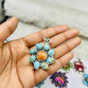 Oyster cuivre Turquoise pendentif fait à la main en argent Sterling 925 bijoux uniques cadeau pour sa fête-amical pour les enfants - Product Image 3