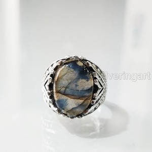 Bague pour homme en argent sterling 925 avec pierre précieuse labradorite bleue naturelle, style ottoman oriental, cadeau de Noël, vente en gros - Product Image 4
