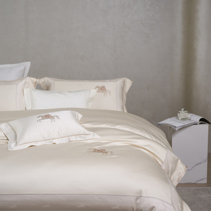 Parure de lit de luxe en coton brodé motif cheval, 4 pièces, en coton soyeux haute densité, housse de <span class=keywords><strong>couette</strong></span>, qualité hôtelière, pour lits King et Queen - Product Image 1