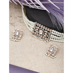 สร้อยคอมุกโมติสี่เหลี่ยมสำหรับงานแต่งงานดีไซน์เรขาคณิตทองแดงชุบทอง18K - Product Image 1