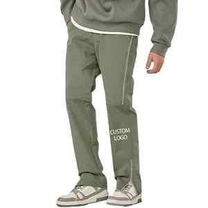 Pantalones de chándal acampanados informales con bordado personalizado OEM para hombre, pantalones de cintura alta de talla grande con cordón apilado - Product Image 2
