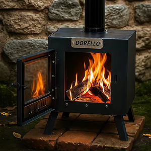 Dorello Steel Compact Wood Burning BBQ Camping Stove & Freestanding Heater with Chimney Pipe for Cabin Off-Grid Living - Product Image 1