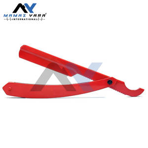 Portacuchillas de Barbero de Acero Inoxidable con Recubrimiento en Polvo Rojo Brillante - Cuchilla Turca de Borde Recto Plegable para Barberos - Product Image 2